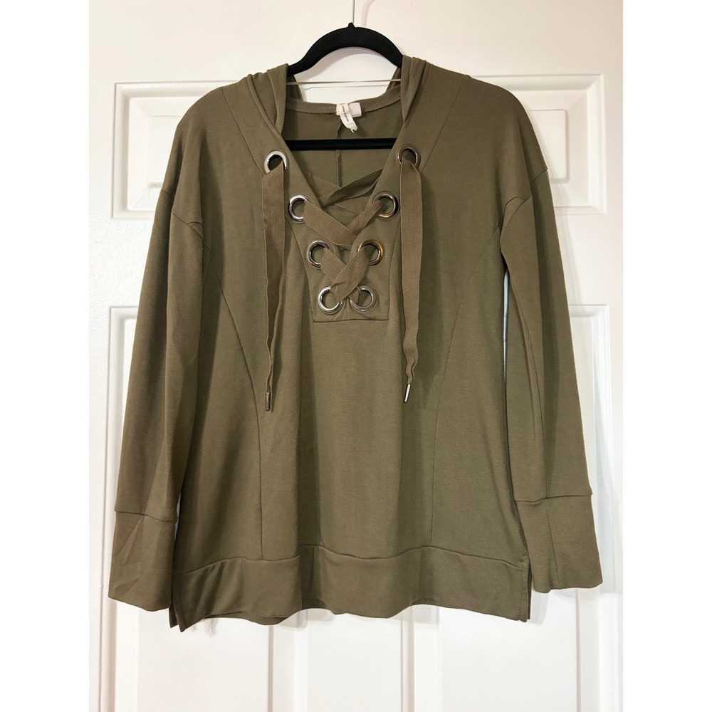 Cable & Gauge | Lace Up Hooded Sweatshirt | S || Olive Green|
